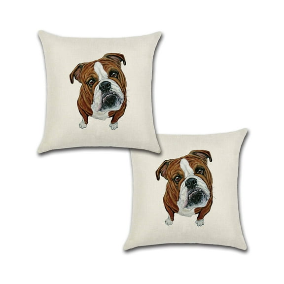 American Bulldog Design Cotton Linen Fabric Pet Portrait Decorative Indoor / Outdoor Throw Pillow Cover Set of Pillow Covers 18x18