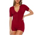 thumbnail image 4 of Women's 2024 V Neck Short Sleeve Shorts Romper Y2k One Piece Yoga Buttons Jumpsuit Bodycon Pajama Set Gym Bodysuit Red,XL, 4 of 7