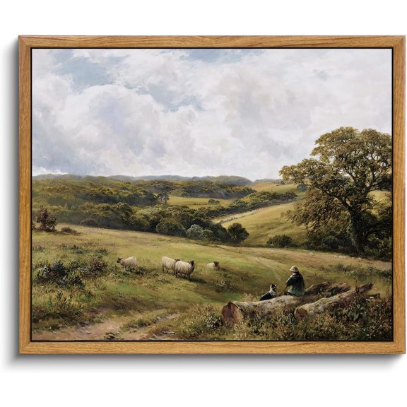 Aaheei Canvas Wall Art, Vintage Decor Countryside Green Nature Scenery Sheep Canvas Oil Painting, Landscape Wall Prints, Living Room Home Farmhouse Bathroom Decor