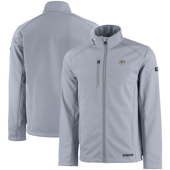 Men's Cutter & Buck Gray Green Bay Packers Evoke Eco Softshell Recycled Full-Zip Jacket