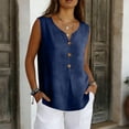 thumbnail image 4 of Sillenn Sleeveless Gauze Cotton Linen Tank Tops Notched V Neck Button T Shirts Summer Peasant Boho Beach Casual Boho Cami Shirts Loose Flowy Tunic Shirts Lightweight Gauze Breathable Outfits Navy S, 4 of 8