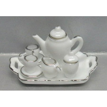 Dollhouse Tea - Dollhouse 10 Pc Wh/Silver Trim Tea St-Sqr