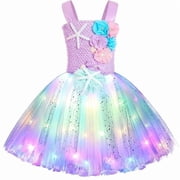 Jurebecia Princess Tutu Dress Girls Halloween Costume Color Led Light up for Halloween Birthday Party Kids 6,4-5Years