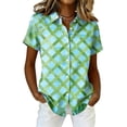 thumbnail image 2 of Women Hawaiian Shirt Soft Cool Summer Hawaii Tshirts Beach Tropic Print V Neck Button up Tops Floral Short Sleeve Tops Green S, 2 of 5