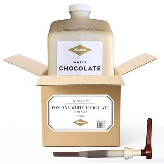 Fontana White Chocolate Mocha Sauce - 63 fl oz, Coffee Latte Beverage, Dessert, Baking Base Flavoring - Dispensing Pump Included with White Chocolate Flavor Sauce Bottle