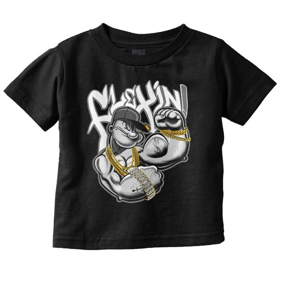 Urban Popeye Bling Muscle Flexin Toddler Boy Girl T Shirt Infant Toddler Brisco Brands 6M