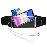 QUANFUN Running Belt for Women Men, Fanny Pack for iPhone 15/14/13/12 Pro, Galaxy S10+ S20 Plus, Note 20, Waterproof Waist Pouch Workout Gym Running Gift fit Phone UP to 6.5" (Black with touchscreen)