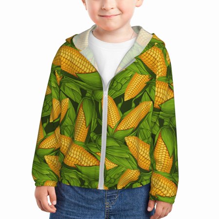 

Ocsxa Fresh Corn 1 Print Kids Active Zipper Sun Protection Jacket Boys Girls Hooded Cooling Shirt-3 Years