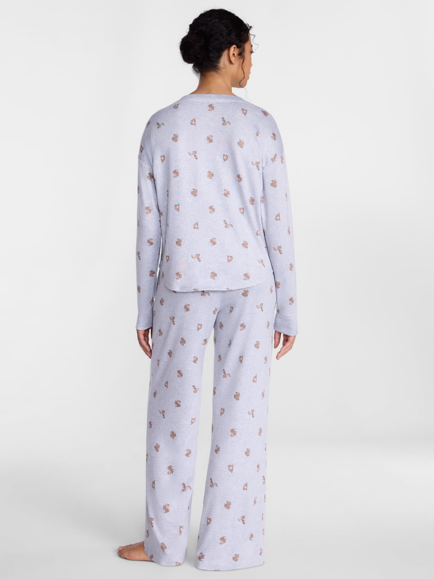 Joyspun Women's Cozy Lounge Collection Hacci Henley Top and Pants, 2-Piece Pajama Set, Sizes XS-3X