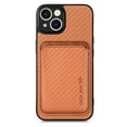 thumbnail image 2 of Cutyskin Carbon Fiber Texture PU Leather Case for iPhone 13 mini, with Detachable Card Holder, Compatible Magsafe Charging, Ultra Thin Design Shockproof Phone Case for iPhone 13 mini, Brown, 2 of 12