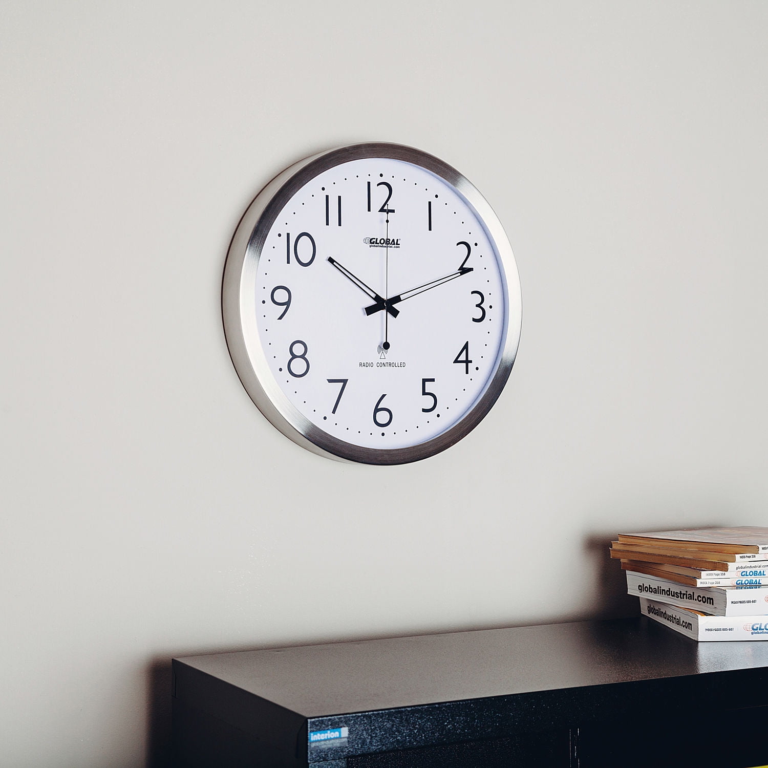 Global Industrial 14" Atomic Wall Clock, Stainless Steel