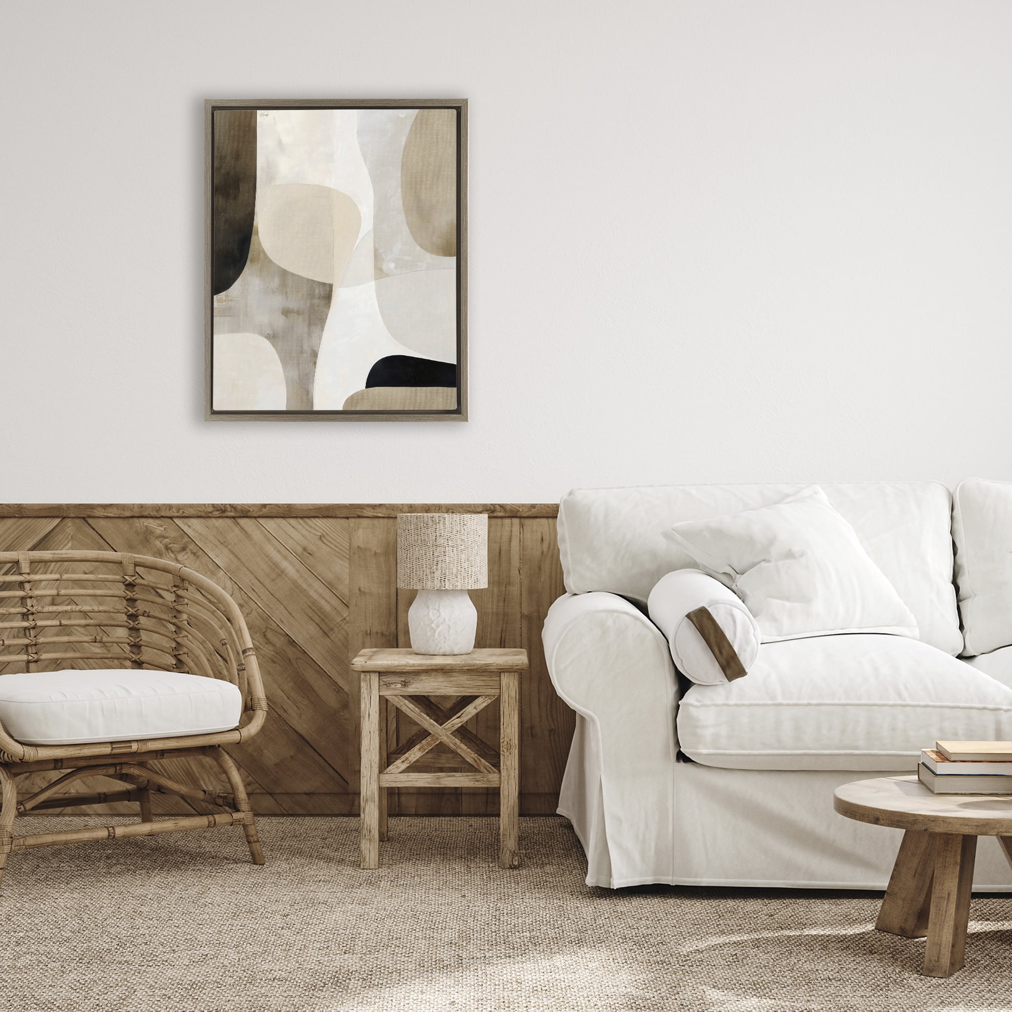Stupell Industries Tan Shapes Organic Balance Brown Framed Floater Canvas Wall Art, design by Ink Drop Loft