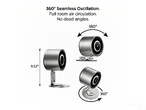Yison Smart 12H Cordless Metal Desk Fan, USB Rechargeable Silent Table Air Circulator, Titanium Silver