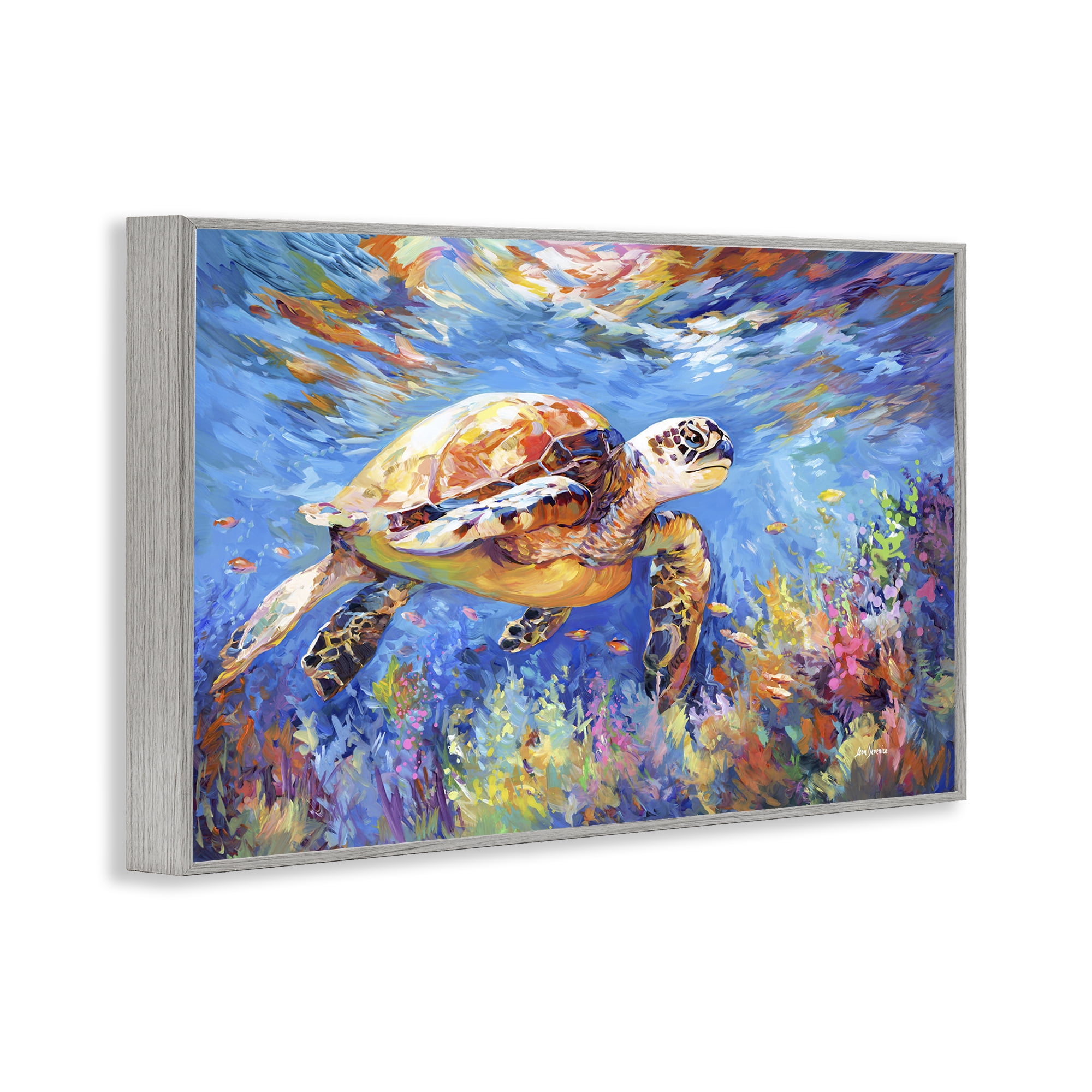 Stupell Industries Sea Turtle's Adventure Animals & Insects Painting Gray Framed Art Print Wall Art, 18 x 12