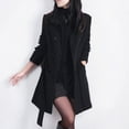 thumbnail image 3 of Women's Fashion Long-Sleeve Button Trench Coat - Mid-Length Belted Winter Outerwear, Black, M, 3 of 3
