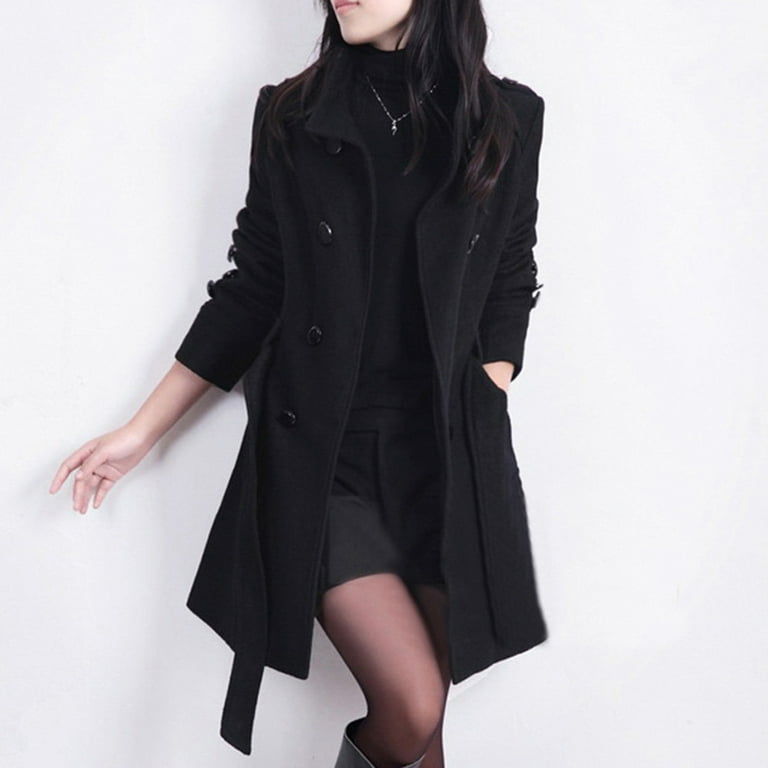 Black thigh length coat cheap