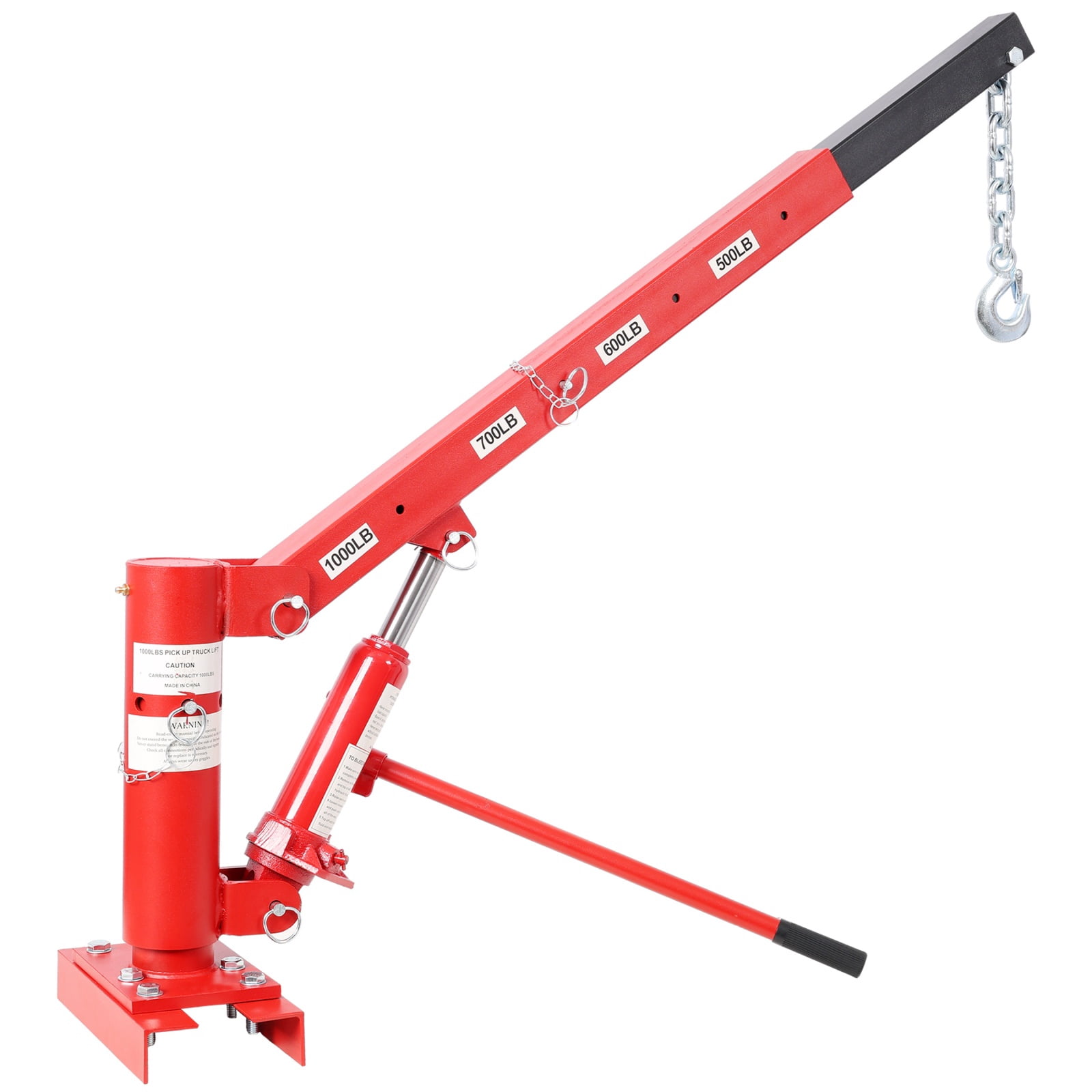 1000 LBS Heavy-Duty Pickup Truck Crane with Manual Winch, Adjustable 500/600/700/1000 LBS Capacity for Construction, Warehouse & Factory Use