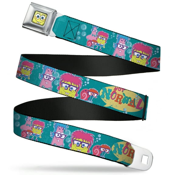Nickelodeon Belt, Seatbelt Buckle Belt, Patrick Spongebob Gary Not Normal Aqua, 32 to 52 Inches
