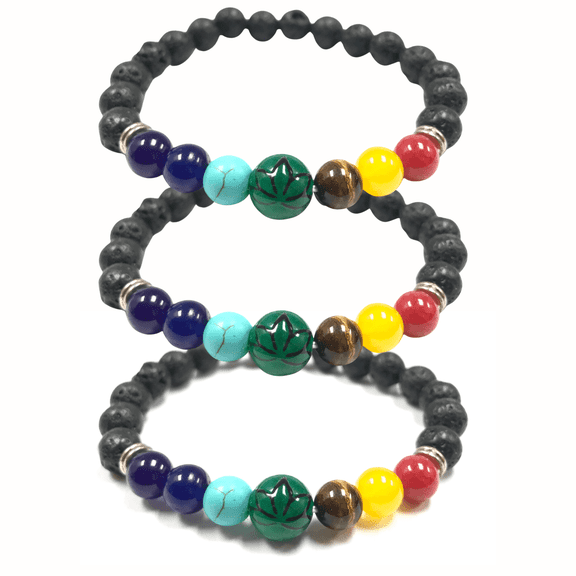 Chakra Bracelet for Women, 7 Chakras Lotus Natural Lava Gemstone Jewelry, Lotus Yoga Balance Energy, Gift for Her, 3 Pcs