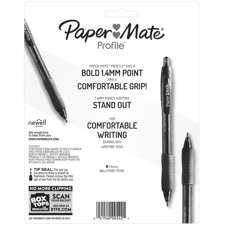 Paper Mate Profile Retractable Ballpoint Pens, 1.4 mm Bold Point, Black, 8  Count