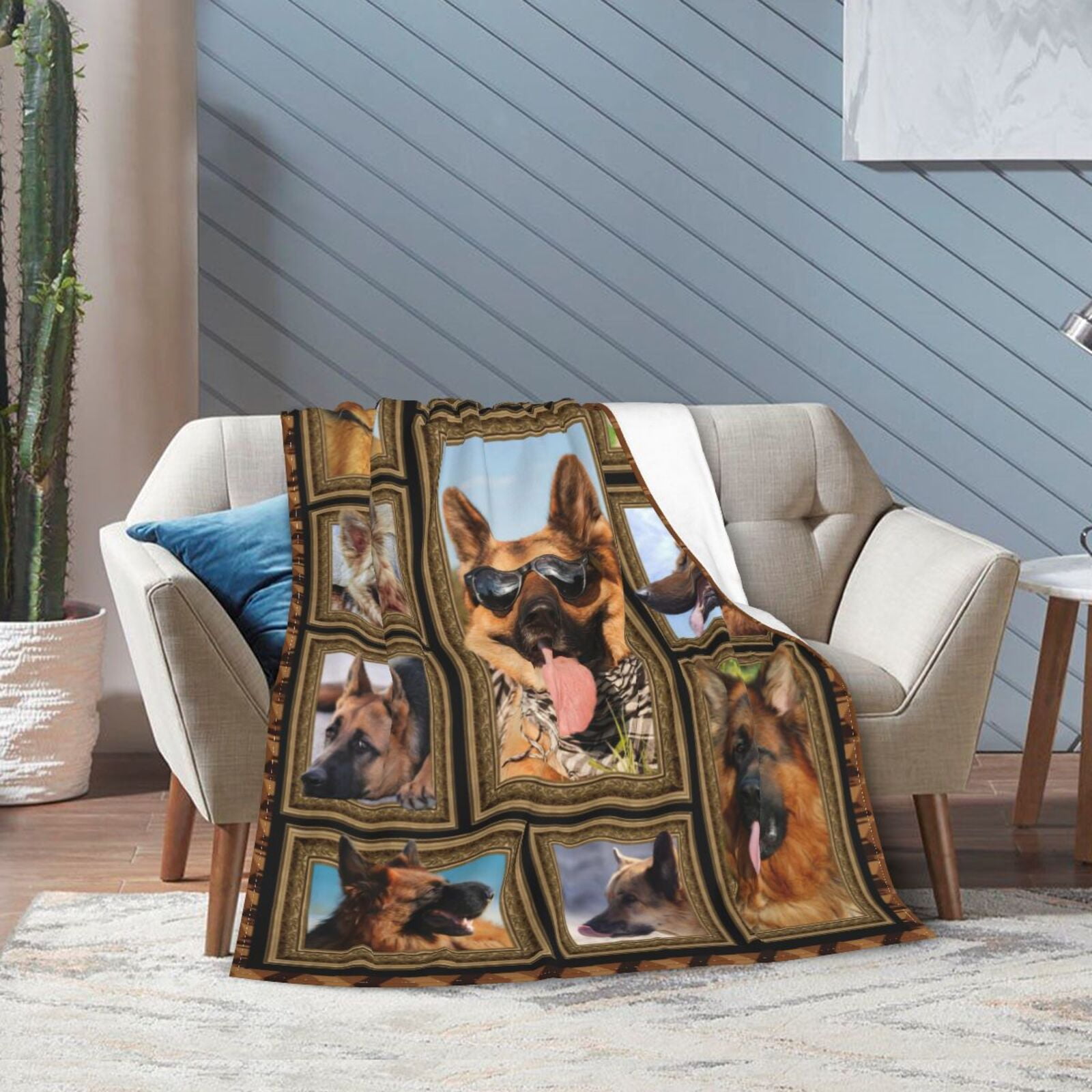 Wijzvio German Shepherd Dog Throw Blanket Soft Fuzzy Fleece Blanket For Couch Bed Living Room Decoration 50"X40"
