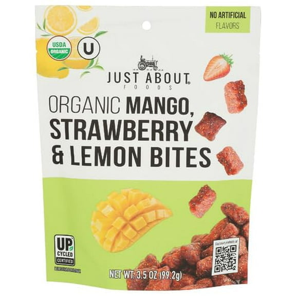 (Pack of 6) Just About Foods Mango Strawberry Lemon Bites Organic 3.5 Oz