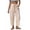 Beige, variant on Women's Summer Casual Pants Striped Washed Cotton High Waist Drawstring Loose Fit Cropped Trousers with Pockets for Vacation