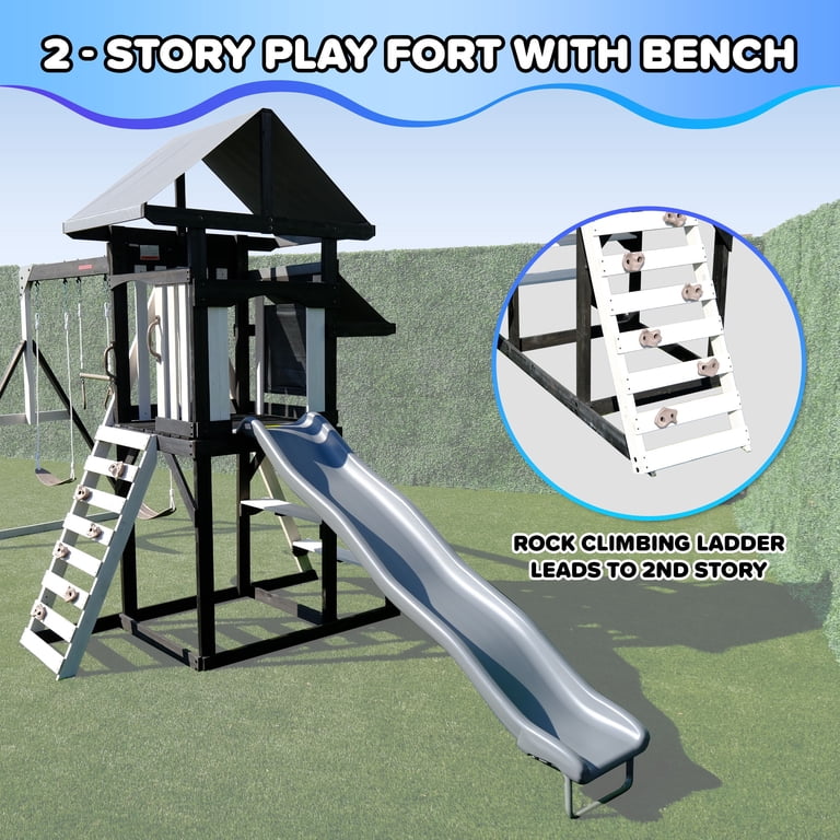 Sportspower Roswell Wooden Swing Set with 2 Swings, Trapeze, Play