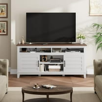 Farmhouse TV Stand for 65 in TV, Modern Entertainment Center with Storage Drawer, Wood Media TV Console Cabinet for Living Room, White & Brown