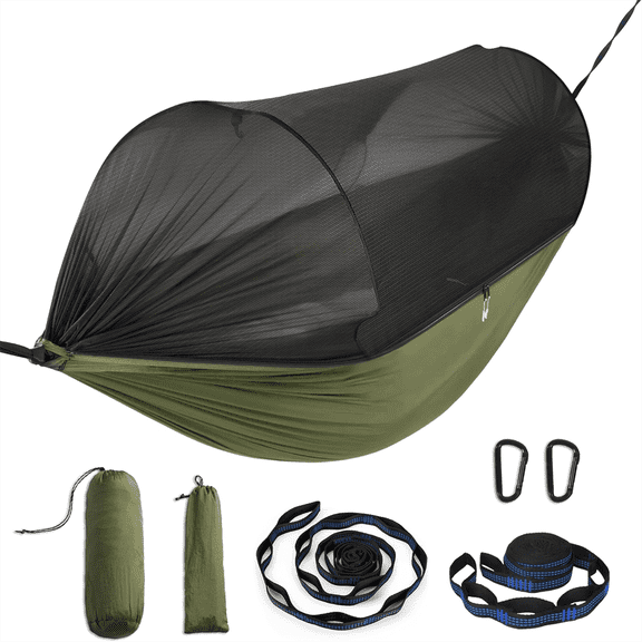 Sunyear Double & Single Camping Hammock with Tent-Like Mosquito Net & Aviation Aluminum Poles (NOT a Face-Hugging Net), Easy Setup 600lbs