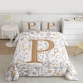 thumbnail image 2 of Homewish Letter P Monogrammed Full Size Comforter Sets,Retro Rustic Flower Bedding Comforter Set,Countryside Plant Bedding Sets For Child,Microfiber Room Decorative Reversible,3 Pieces, 2 of 8