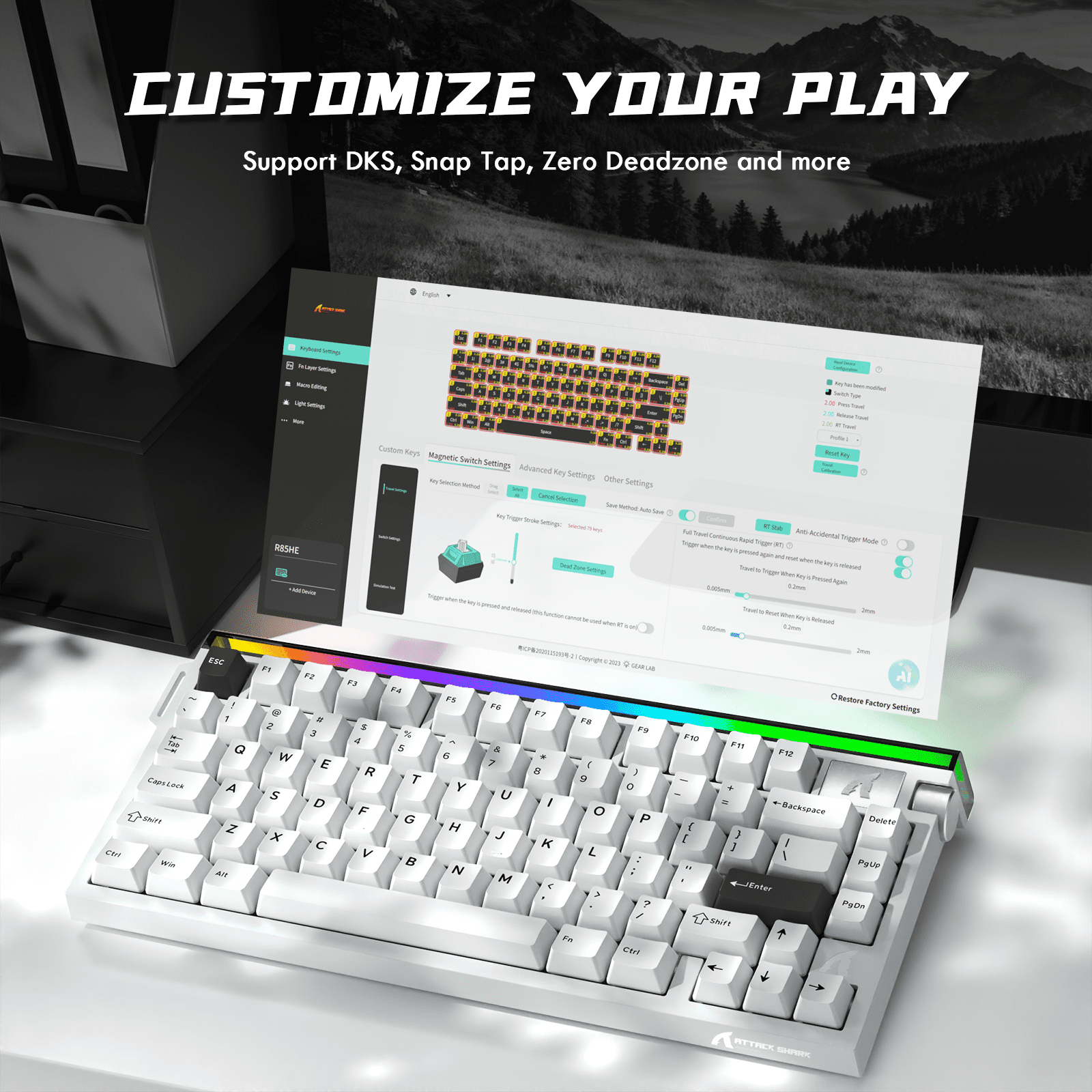ATTACK SHARK R85 HE Wired 75% Hall Effect Rapid Trigger Mechanical RGB Gaming Keyboard with 8K Polling,0.05mm RT Accuracy,0.08MS Latency,Magnetic Switch,5 Layer Sound Damped,Driver for PC(Star White)