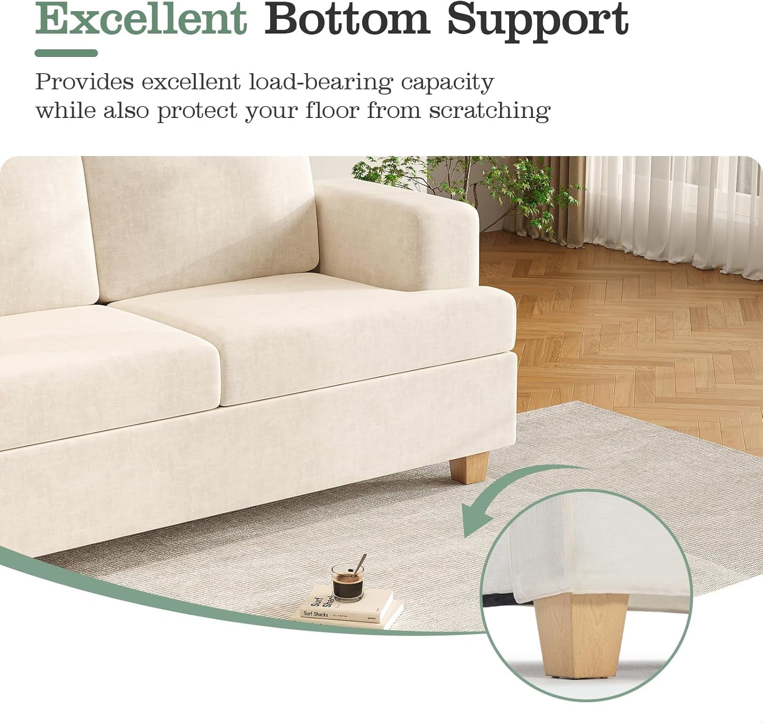 Techmilly Modern Comfy Deep Seat Sofa,3 Seater,for Living Room Bedroom,Apartment,Lounge,Beige Chenille