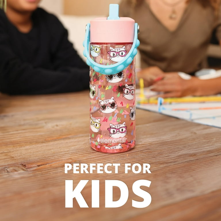 NEW! Splash Water Bottles for Boys and Girls, Dishwasher Safe, Leak Proof  Straw Lid & Fidget Popper Handle