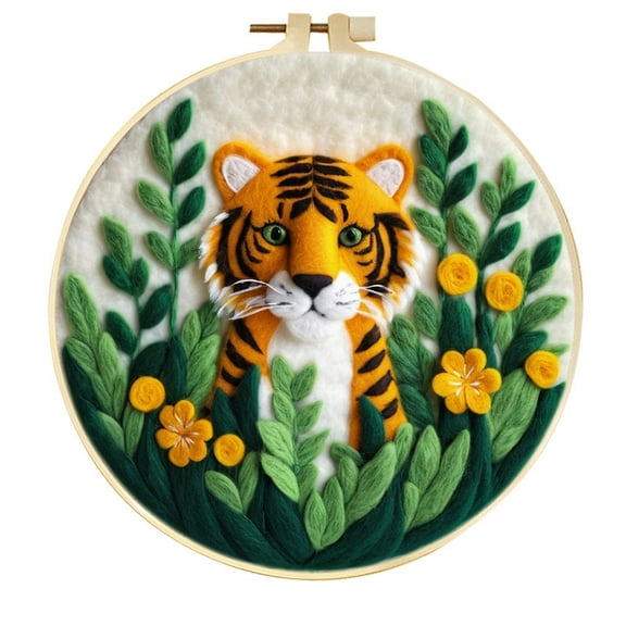 Tiger Plants Needle Felting Set, Beginner Felt Painting Set, With Wool Felt Painting Set, Decorative Frame, Suitable for Home Decoration