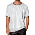 thumbnail image 1 of Camiseta metálica de manga corta INSPIRE CHIC para hombres, con lentejuelas brillantes para fiestas y clubes, color plateado L, 1 of 5
