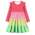 thumbnail image 3 of Floleo Robe Évasée à Volants pour Filles, Manches Longues, Blocs de Couleur, Printemps Été, Coupe Décontractée et Confortable, Robe de Fête pour Filles (Vert, 5-6 Ans), 3 of 6