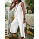 thumbnail image 4 of Txlixc Babero de ocio femenino, pantalones de verano sin mangas de piernas anchas de color sólido, con bolsillos Txlixc moda, 4 of 8