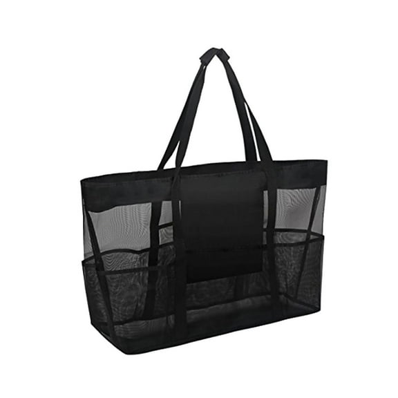 JMXIANG Practical Beach Mesh Tote Bag Portable Clothes Storage Bag Useful Storage Pouch for Bathroom Travel (Black)