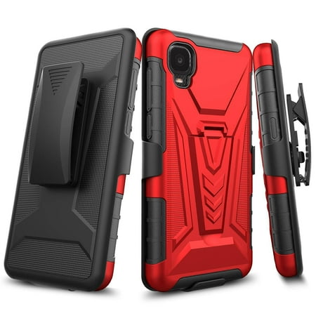 Rome Tech Alcatel TCL A3/Ion Z Heavy Duty Phone Case with Clip, Red