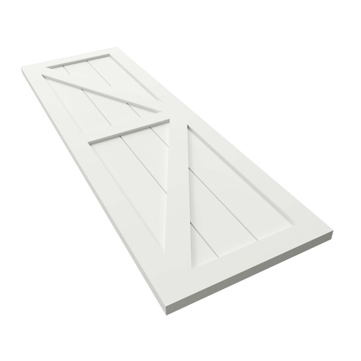 Ekena Millwork 15"W x 77"H True Fit PVC Two Equal Panel Farmhouse Fixed Mount Shutters w/ Z-Bar, Unfinished (Per Pair - Hardware Not Included)