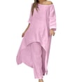 thumbnail image 2 of Baqcunre Two Piece Sets for Women Cotton Fashion Casual Large Irregular Long Sleeved Suit Wide Leg Pants Two Piece Suit Womens Fashion Outfits for Women Wide Leg Pants Woman Womens Clothes Purple 3XL, 2 of 8