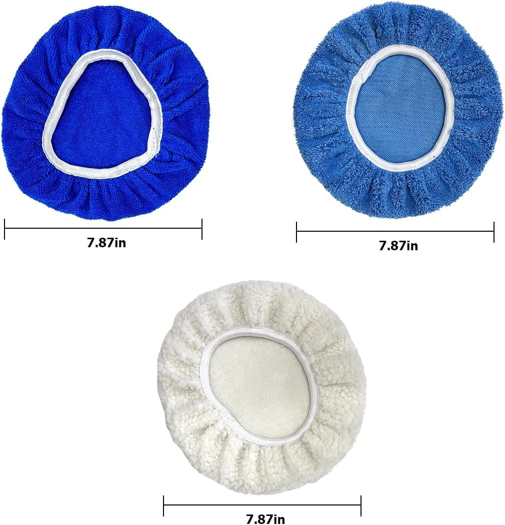 9PCS Car Buffer Polisher Pad Bonnet, 9 to 10 Inches Car Orbital Polishing Bonnet Coral Fleece Buffing Cover, Soft Microfiber Car Woolen Wax Kit, Universal Auto Cleaning Waxers Set