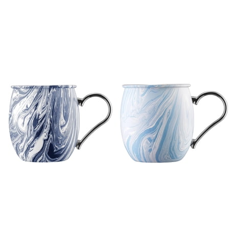Cambridge Silversmiths Blue Marble Moscow Mule Mugs  Set of 2