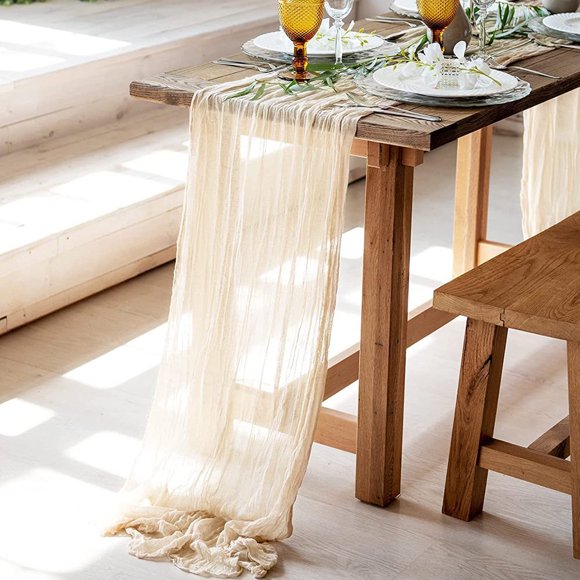 13.12FT Cheesecloth Gauze Table Runner 90x400CM Large Cheesecloth Table Cloth Soft Durable Gauze Table Centerpiece Runner for Wedding Party Arch Draping Bridal Shower Decoration