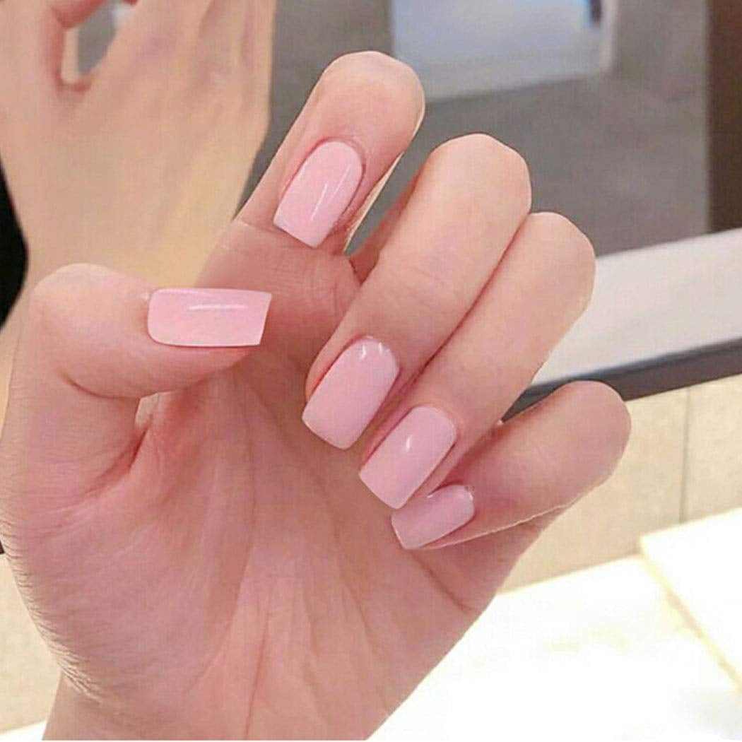 Square Pink Fake Nails Clear Press On Nails Full Cover False Nails Artificial Nails For Women And Girls Pack Of 24 Walmart Com Walmart Com
