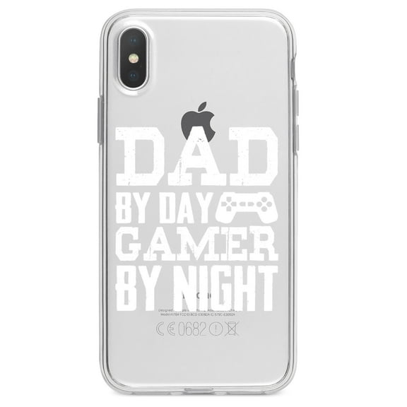 DistinctInk Clear Shockproof Hybrid Case for iPhone XS Max (6.5" Screen) - TPU Bumper Acrylic Back Tempered Glass Screen Protector - Dad By Day Gamer By Night