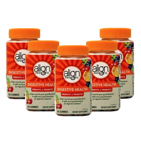 5 Pack - Align Digestive Health Prebiotic + Probiotic Gummies Fruit Flavored - 50 Ct