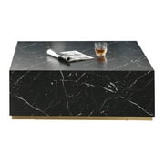 YC  Hot sale Marble Black Cool Coffee Table Modern Square Table Sleek Design 39.37"W x 13.78"H