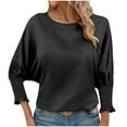 thumbnail image 1 of Plebaso Hauts Décontractés pour Femmes Manches 3/4 Col Rond Chemises Habillées Couleur Unie Blouses Amples Printemps Été 2025, 1 of 6